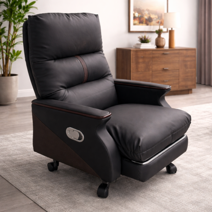 Premium Black Leatherette Reclining Executive Office Chair with Footrest