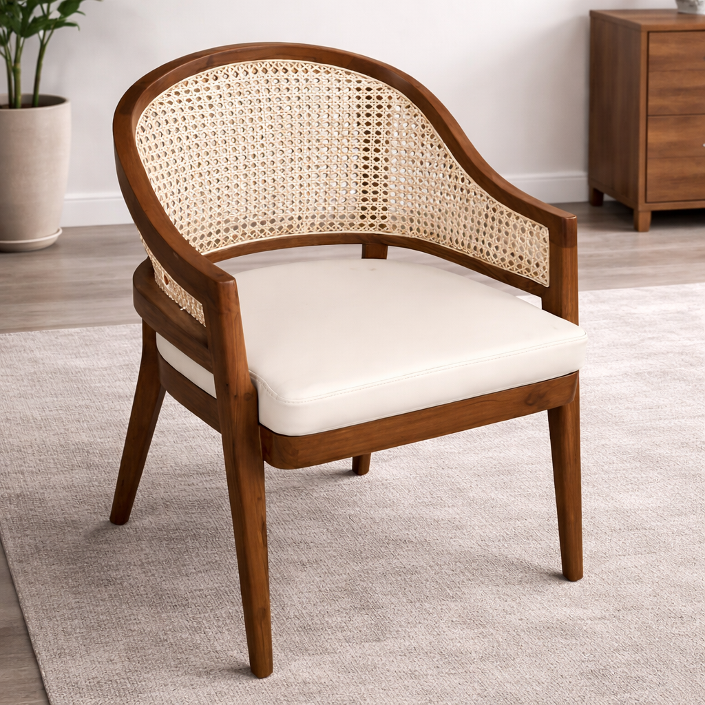 Wooden Cane Dining Chair with Cushioned Seat Wooden Cane Dining Chair with Cushioned Seat