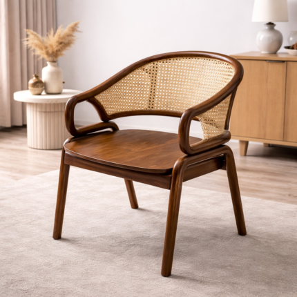 Bring Natural Style and Comfort to Your Home Enhance your living or dining space with this Solid Wood Cane Dining Chair from Kozy Homes, designed to combine timeless craftsmanship with modern minimal design. Featuring a beautifully curved solid wood frame and handwoven cane backrest, this chair adds warmth, elegance, and natural charm to any interior setting. The sleek wooden finish and classic cane weaving create a stylish appearance that perfectly complements modern homes, contemporary dining spaces, cafés, and luxury interiors. Its ergonomic curved design ensures both comfort and visual appeal, making it an excellent seating option for everyday use.