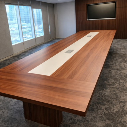 Modern Wooden Boardroom Conference Table with Integrated Cable Management