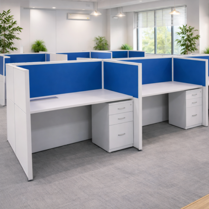 Modern Modular Office Workstation Desk with Privacy Panels & Storage Drawers