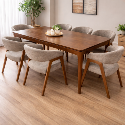 Premium Solid Wood 8-Seater Dining Table Set with Upholstered Chairs
