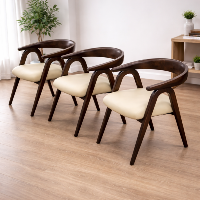 Designer Solid Wood Dining Armchair with Cushioned Seat